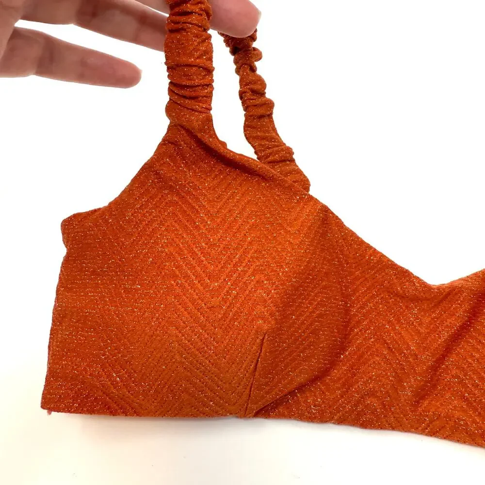 L*SPACE Lloyd Ruched Strap Bikini Top In Shimmer Orange Size Small New